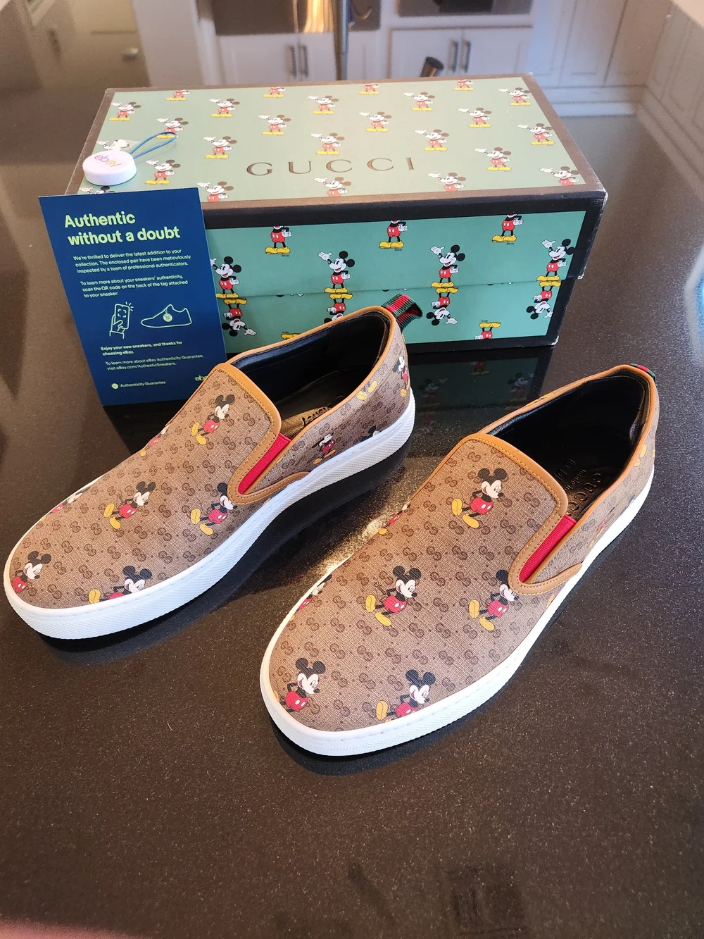 Authentic New Gucci Brown GG Mickey Mouse Slip-On Sneakers size G9/US9.5-10 - Picture 7 of 10